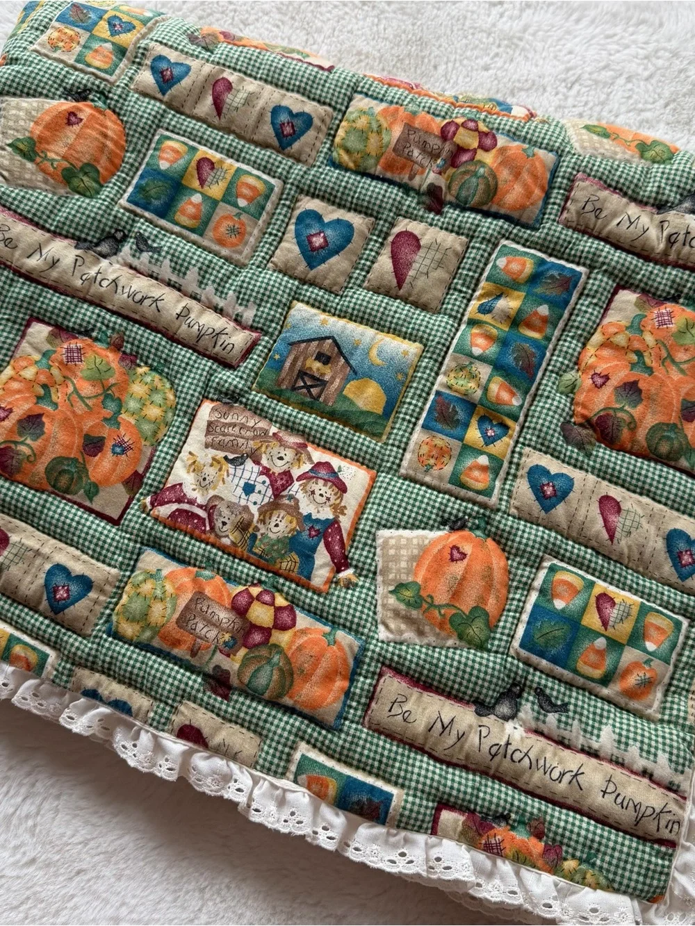 Handmade Pumpkin Quilt Throw 42x36 Cottage Fall Farmhouse Decor